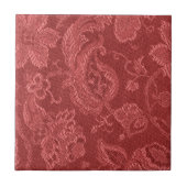Retro  Floral Cranberry Red Tile Tegeltje (Voorkant)