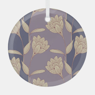 Retro Floral Crocus: Blauw Mauve behang Glas Ornament
