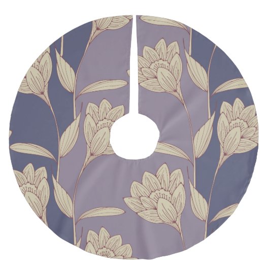 Retro Floral Crocus: Blauw Mauve behang Kerstboom Rok (Voorkant)