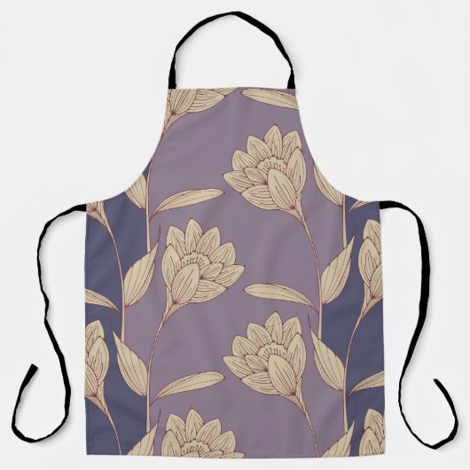 Retro Floral Crocus: Blauw Mauve behang Schort (Voorkant)