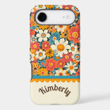 Retro Floral Daisy Phone Case – Custom Name
