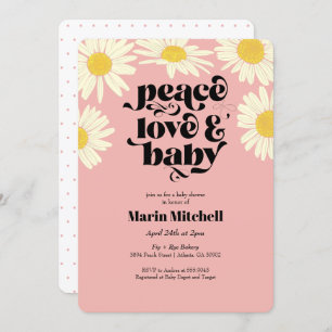 Retro Floral Daisy Pink Baby shower Kaart