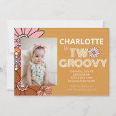 Retro Floral Daisy Two Groovy Birthday Kaart (Voorkant)