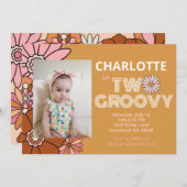 Retro Floral Daisy Two Groovy Birthday Kaart (Voorkant / Achterkant)