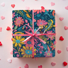 Retro Floral Daisy Valentijnse cadeau voor dochter Cadeaupapier