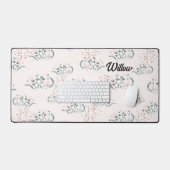 Retro Floral Design met Faux Blue Glitter Bureaumat (Keyboard & Muis)