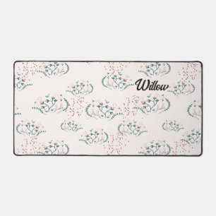 Retro Floral Design met Faux Blue Glitter Bureaumat