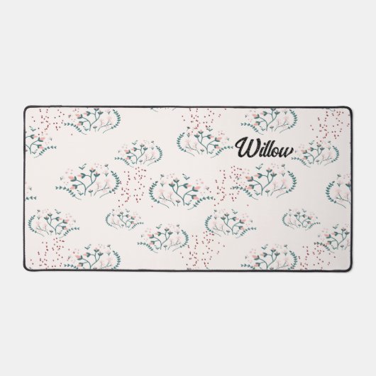 Retro Floral Design met Faux Blue Glitter Bureaumat (Voorkant)