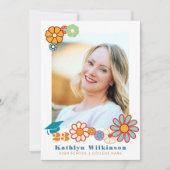 Retro Floral Elegant Script Chic Photo Afstuderen Kaart (Voorkant)