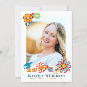 Retro Floral Elegant Script Chic Photo Afstuderen Kaart