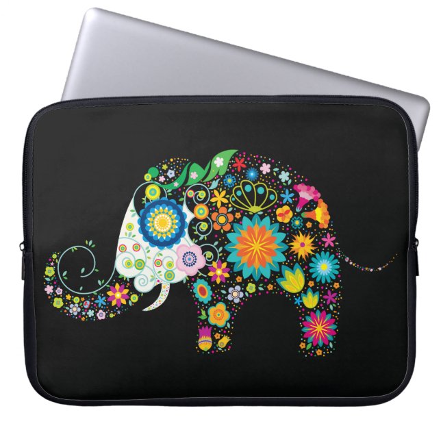 Retro Floral Elephant Fine Cute Girly Laptop Sleeve (Voorkant)