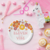 Retro Floral Eleven is een Vibe 11e verjaardag Papieren Bordje (Feest)