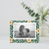 Retro Floral Emerald Photo Save the Date Wedding Briefkaart (Staand voorkant)