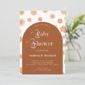 Retro Floral en Boho Terracotta Arch Baby shower Kaart (Staand voorkant)