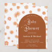 Retro Floral en Boho Terracotta Arch Baby shower Kaart (Voorkant / Achterkant)