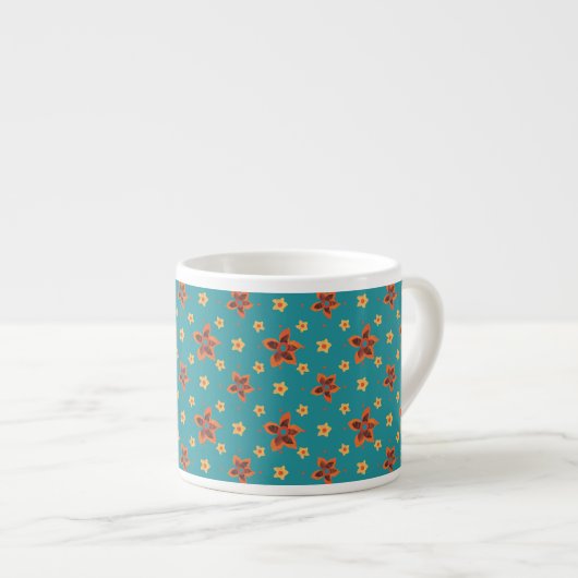 Retro Floral en Polka Dots op Blauwgroen Espresso  Espresso Kop (Voorkant rechts)