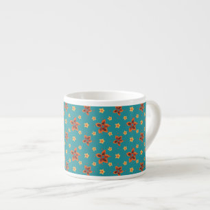 Retro Floral en Polka Dots op Blauwgroen Espresso  Kop