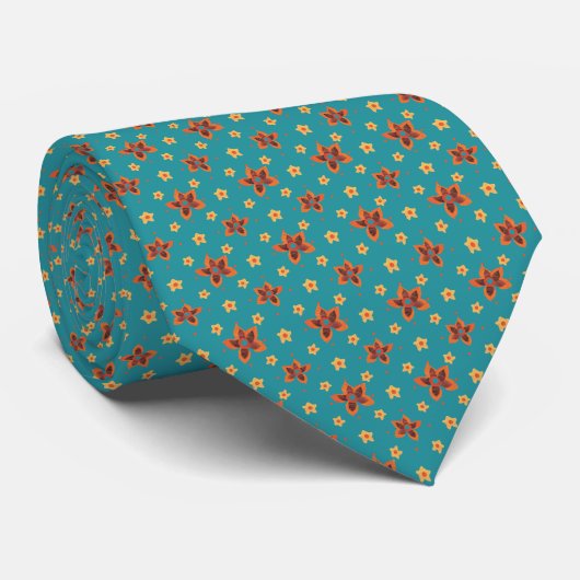 Retro Floral en Polka Dots op Blauwgroen Unisex Ne Stropdas (Opgerold)