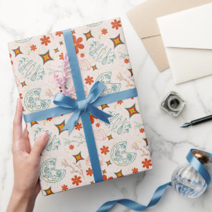 Retro Floral Fastfood Patroon Cadeaupapier