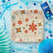Retro Floral Fastfood Patroon Papieren Bordje (Feest)