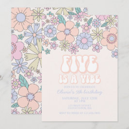 Retro Floral Five is a Vibe 5de verjaardag Kaart