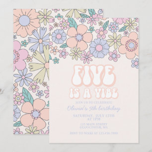 Retro Floral Five is a Vibe 5de verjaardag Kaart