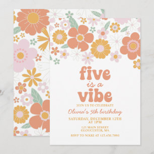 Retro Floral Five is a Vibe 5de verjaardag Kaart