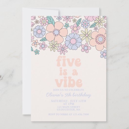 Retro Floral Five is a Vibe 5e verjaardag Kaart (Voorkant)