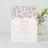 Retro Floral Five is a Vibe 5e verjaardag Kaart (Staand voorkant)