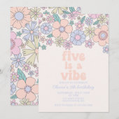 Retro Floral Five is a Vibe 5e verjaardag Kaart (Voorkant / Achterkant)