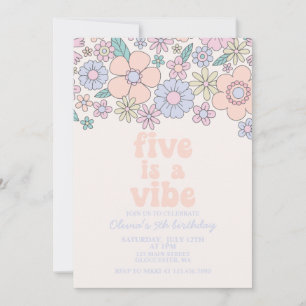 Retro Floral Five is a Vibe 5e verjaardag Kaart