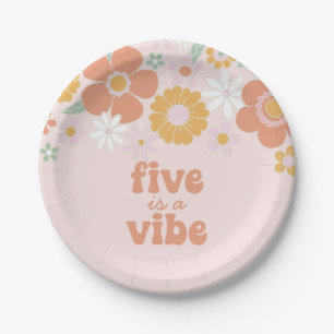 Retro Floral Five is a Vibe 5e verjaardag Papieren Bordje
