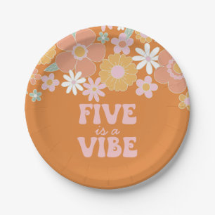 Retro Floral Five is a Vibe 5e verjaardag Papieren Bordje