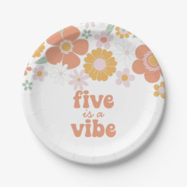 Retro Floral Five is een Vibe vijfde verjaardag Papieren Bordje