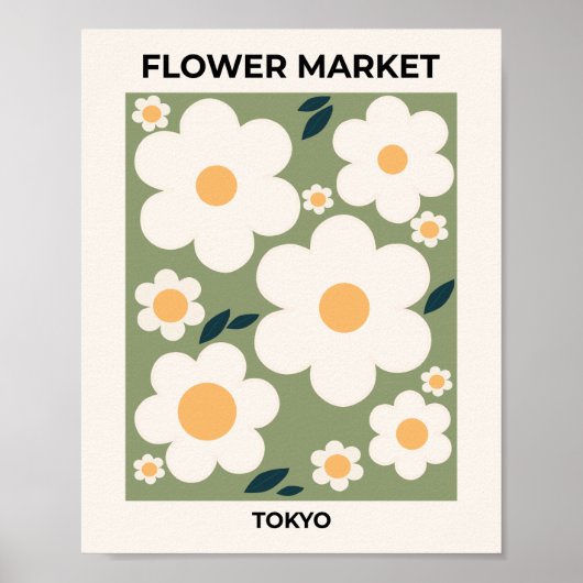 Retro Floral Flower Market Tokyo Abstracte bloemen Poster (Voorkant)