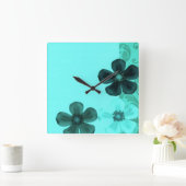 Retro  Floral Flowers Blauwgroen wandklok (Huis)