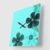 Retro  Floral Flowers Blauwgroen wandklok (Hoek)