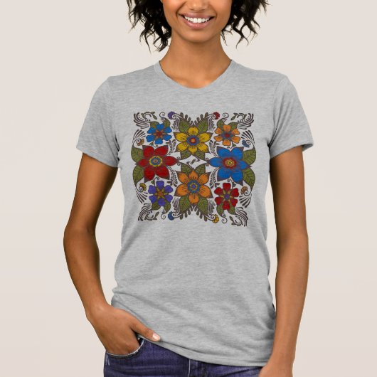 Retro Floral Folk Art Design T-shirt (Voorkant)
