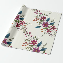 Retro Floral Folk Christmas Cadeaupapier