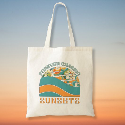 Retro Floral Forever Chasing Zonsondergangen Tote Bag