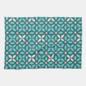 Retro Floral Geo Pattern Blauwgroen, Perzikpatroon Theedoek (Horizontaal)