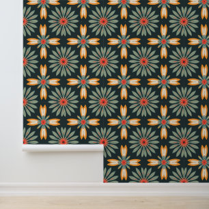 Retro Floral Geometrisch Patroon in Aardetinten Behang