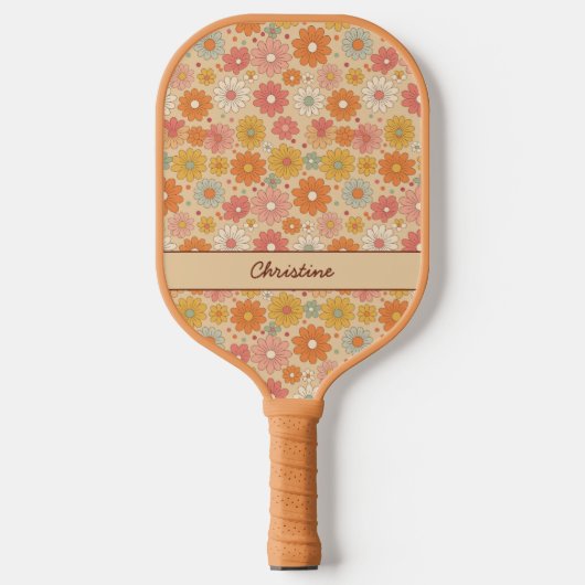 Retro Floral gepersonaliseerd monogram Pickleball Paddle (Voorkant)