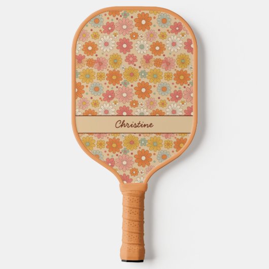 Retro Floral gepersonaliseerd monogram Pickleball Paddle (Achterkant)