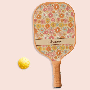 Retro Floral gepersonaliseerd monogram Pickleball Paddle