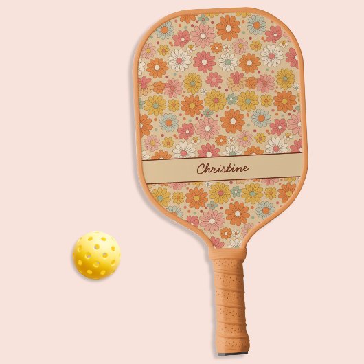 Retro Floral gepersonaliseerd monogram Pickleball Paddle