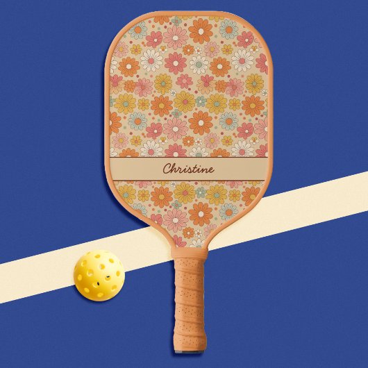 Retro Floral gepersonaliseerd monogram Pickleball Paddle