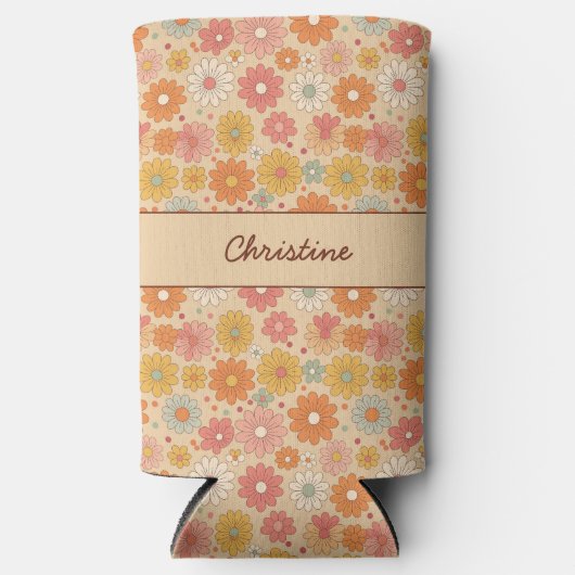 Retro Floral gepersonaliseerd monogram Seltzer Blikjeskoeler (Voorkant)