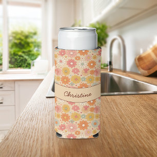 Retro Floral gepersonaliseerd monogram Seltzer Blikjeskoeler