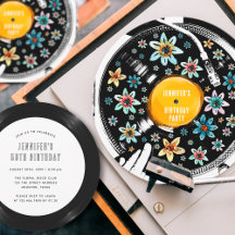 Retro Floral gepersonaliseerde Vinyl Record Uitnod